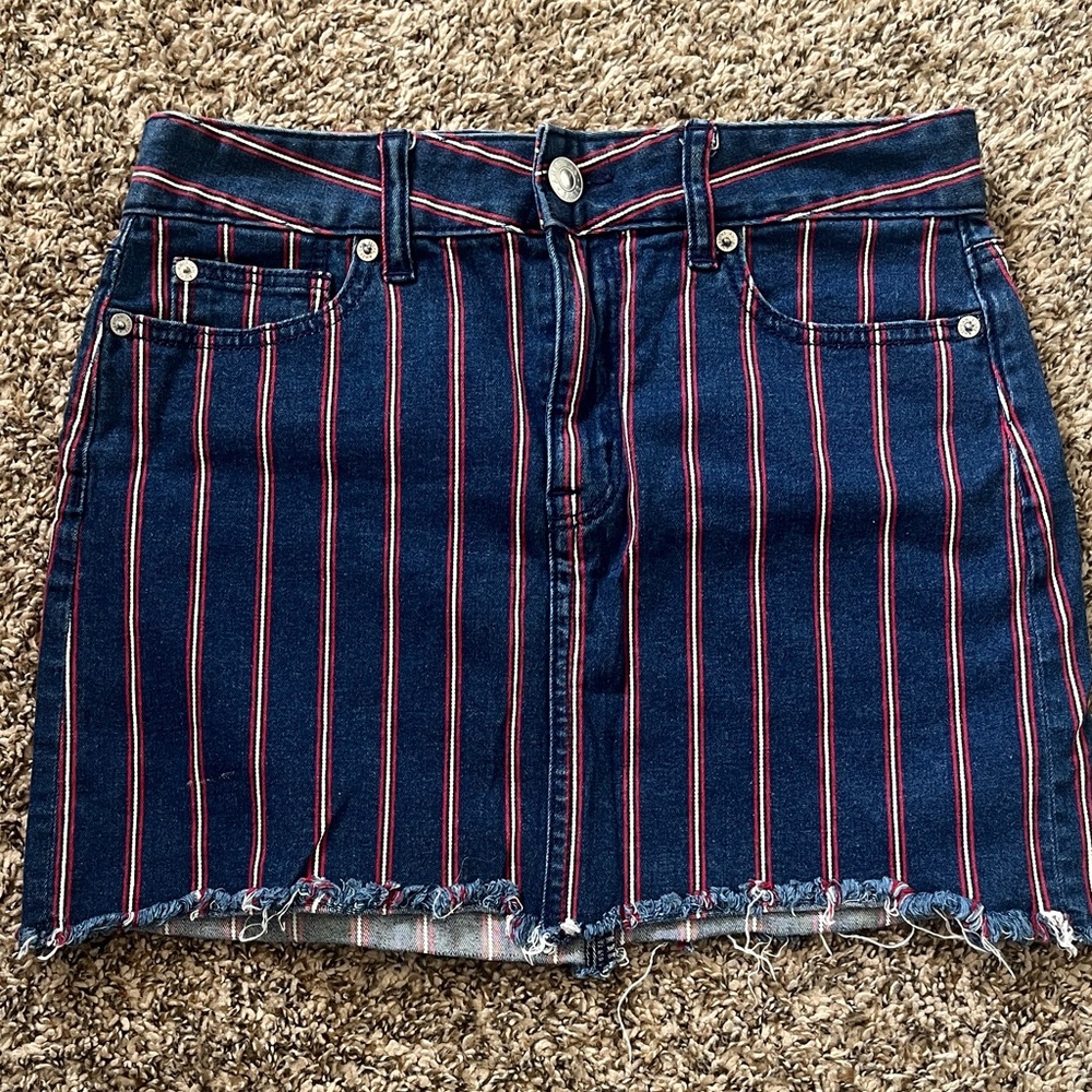American Eagle Outfitters Navy Mini Skirt with Red & White Stripes